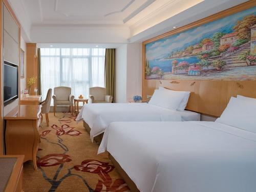a hotel room with two beds and a television at Vienna International Hotel Changsha Shumuling Subway Station in Changsha