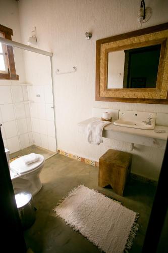 a bathroom with a toilet and a sink and a mirror at Pouso do Bichinho 1 in Bichinho
