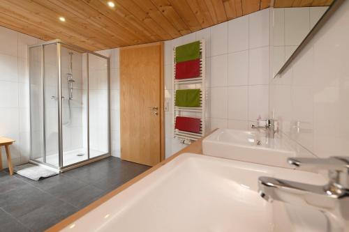 a bathroom with a tub and a shower and a sink at Der BiscHOF in Mellau