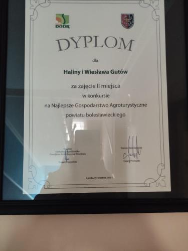 a picture of a diploma in a frame at VILLA GUT in Bolesławiec