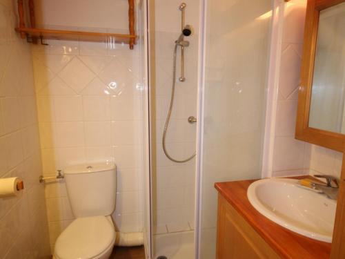 ein Bad mit einer Dusche, einem WC und einem Waschbecken in der Unterkunft Studio Hauteluce, 1 pièce, 2 personnes - FR-1-293-306 in Hauteluce