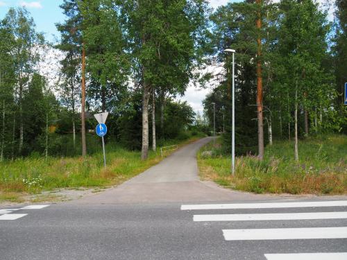 a road in the middle of a field with trees at Vanha koulu in Suolahti
