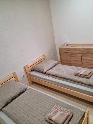 1 dormitorio con 2 camas y vestidor en Kasnyik winery, en Strekov