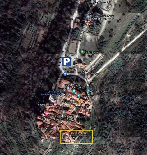 a map of a resort with a parking lot at Studio Apartment Belvedere in Grožnjan