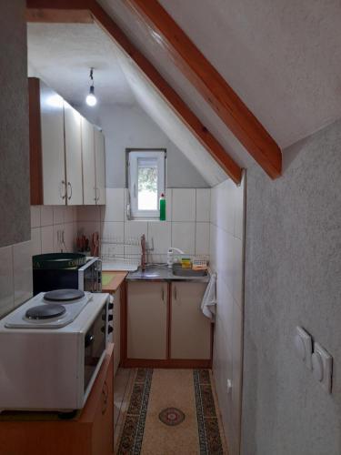 a small kitchen with a stove and a sink at Holiday home Milenkovic in Vrnjačka Banja