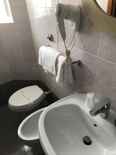 een badkamer met een witte wastafel en een toilet bij Hotel Amico Fritz in Livorno