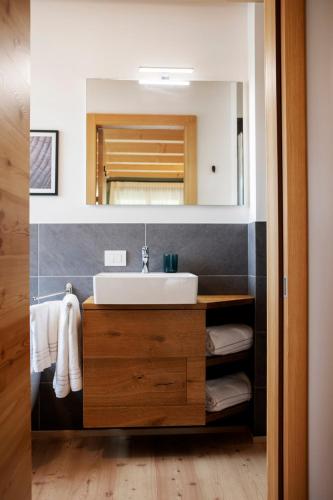 a bathroom with a sink and a mirror at Chalet del Capriolo in Vodo Cadore