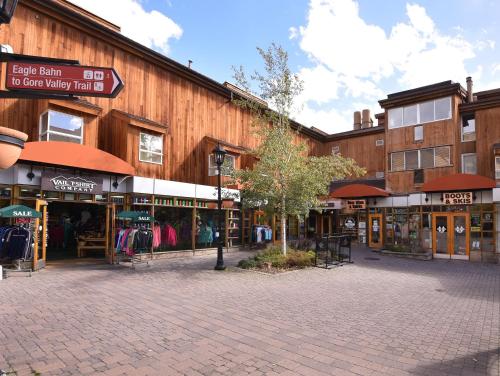 an empty street in a town with buildings at Lionshead Centre #307 Condo in Vail
