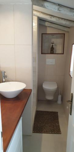 a bathroom with a sink and a toilet at Montes de Baixo in Odeceixe