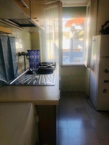 a kitchen with a counter with a sink and a window at PuraVida 3 in Anzio