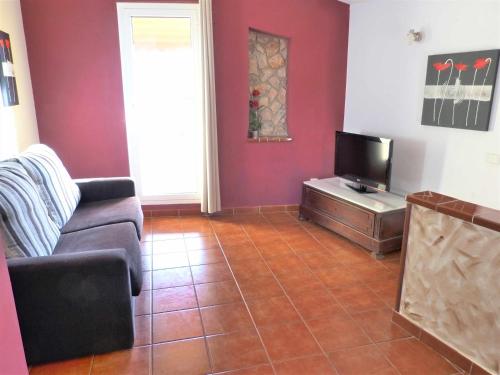a living room with a couch and a tv at Hort de la Cinteta in Alcover