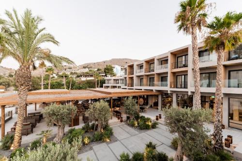 an aerial view of a hotel with palm trees at Lindos Aqua Terra in Líndos