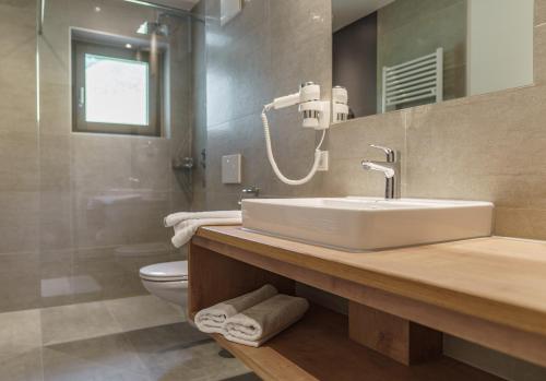a bathroom with a sink and a toilet at Unser Hoamat Appartement in Schladming