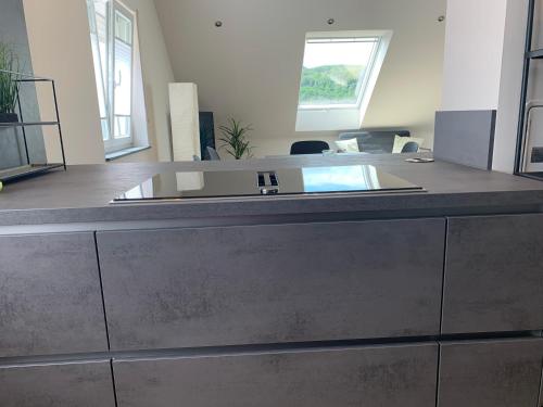a kitchen with a stainless steel counter top at FreiRaum in Annweiler am Trifels
