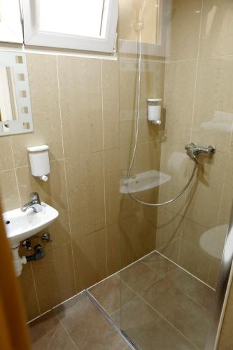 a bathroom with a shower and a sink at Hotel de France in Brussels