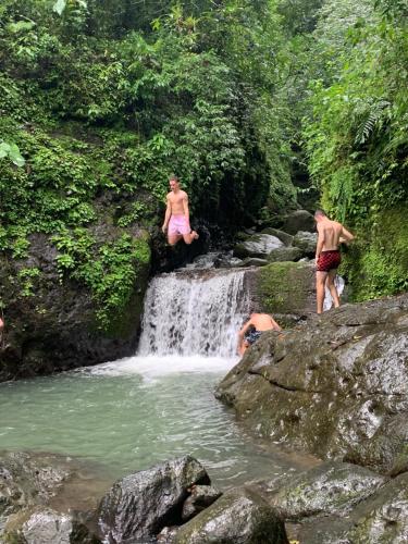 a group of people swimming in a waterfall at Casa Swell Coronado A unique blend of luxury and nature in the hearth of Coronado in Playa Coronado