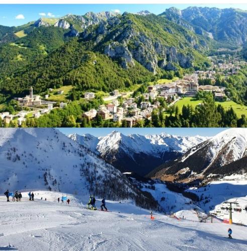 a collage of two pictures of a ski resort at casa vacanza DolceVita in Averara
