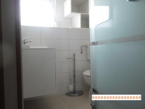 een witte badkamer met een toilet en een wastafel bij Kamena kuca Smiljevac - Stone house Apartment 2 in Ližnjan