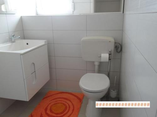 een badkamer met een wit toilet en een wastafel bij Kamena kuca Smiljevac - Stone house Apartment 2 in Ližnjan