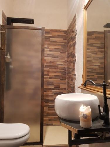 a bathroom with a sink and a shower at Dimora in San Quirico d'Orcia in San Quirico dʼOrcia