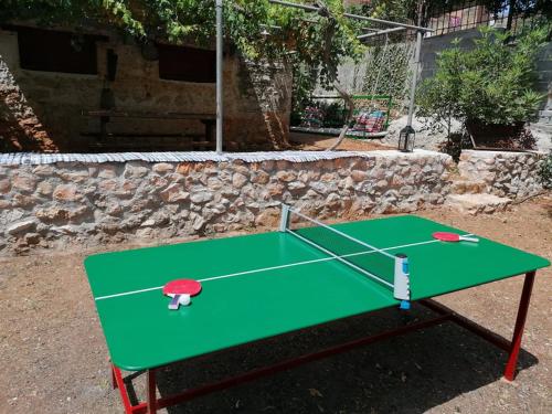 zielony stół do ping-ponga z czerwonym grzybem na nim w obiekcie Traditional olive house - Gargalianoi w mieście Gargaliánoi