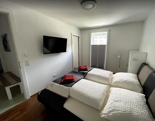 ein Wohnzimmer mit Couch und Flachbildfernseher in der Unterkunft Panorama Penthouse sermoreal in Zell am See