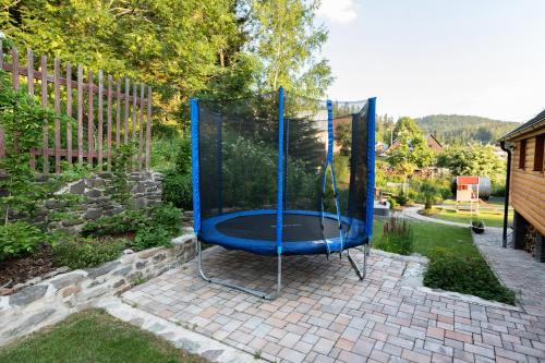 a blue trampoline sitting in a yard at CHATA MISTRIK in Donovaly