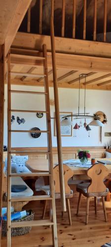 a room with bunk beds and a ladder at Ferienhaus Ulli in Gansbach