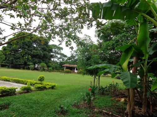 a park with a lawn with trees and a gazebo at Hotel Campestre Arboretto in Villavicencio