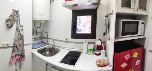 a small kitchen with a sink and a microwave at El Balconcito de San Millan in Segovia