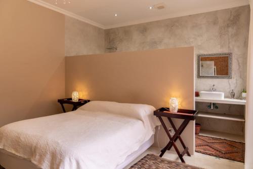 a bedroom with a bed and a sink at Jeffreys Guest Rooms in Jeffreys Bay