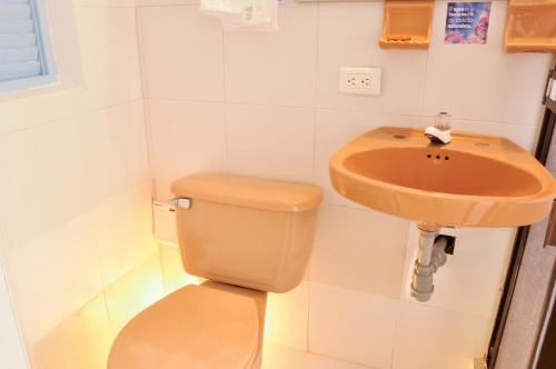 a bathroom with a toilet and a sink at Laureles de la Villa in Villa de Leyva