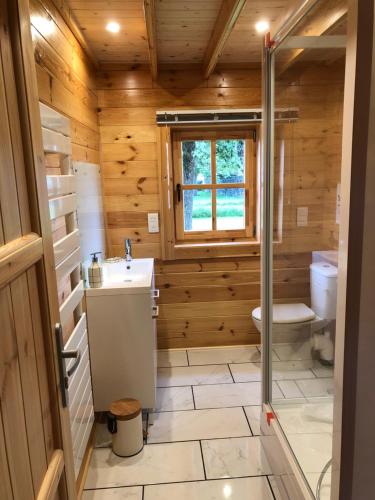 a bathroom with a toilet and a sink at Le Chalet Caux-Marin in Tourville-la-Chapelle