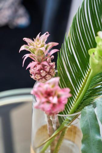 a vase filled with pink flowers and a plant at Hotel Monopol - Central Station in Frankfurt/Main