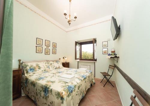 sypialnia z łóżkiem, oknem i telewizorem w obiekcie Il Sorgituro - Agriturismo w mieście Postiglione