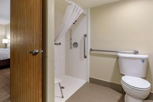 a bathroom with a toilet and a shower at Comfort Inn & Suites Albuquerque Downtown in Albuquerque