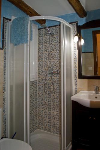 a bathroom with a shower and a sink at Casa Rural Los Lilos in Gotor