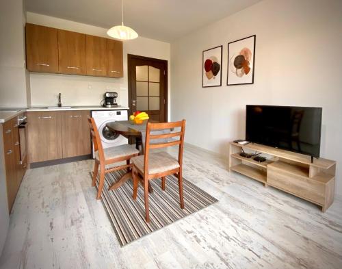 Μια τηλεόραση ή/και κέντρο ψυχαγωγίας στο Cozy & Modern 1BR Apart for 4 guests next to Medical University & Free parking