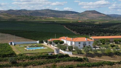 an aerial view of a house with a swimming pool at Quinta Sta Luzia Carrascal in Vila Flor