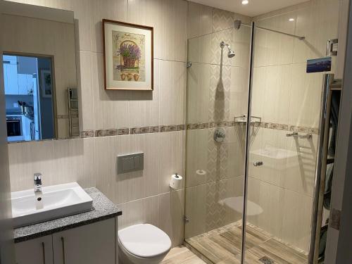 e bagno con doccia, servizi igienici e lavandino. di The Odyssee 409 a Città del Capo