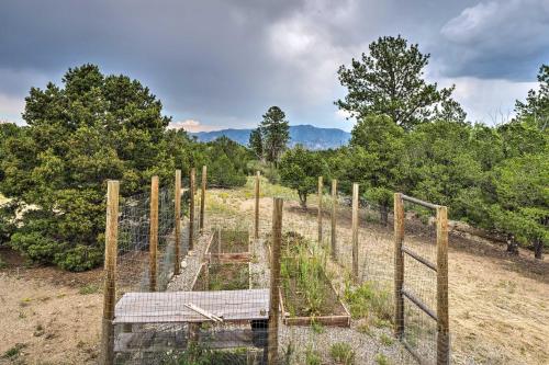 a vegetable garden in a field with trees at The Fox Den 360 Mtn View and On-Site Hiking! in Nathrop