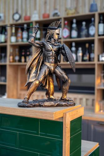 a bronze statue of a man holding a spear at LAGUN CASTLE HOTEL&SPA in Yalova