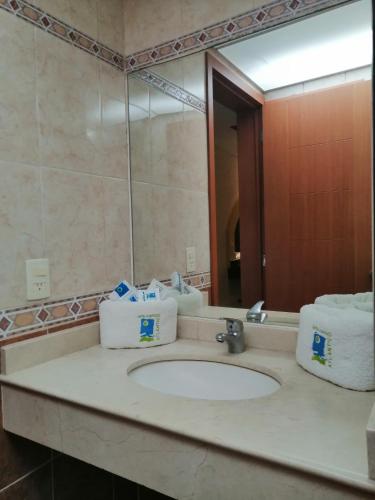 uma casa de banho com um lavatório e um espelho em Hotel Atlántico em Cidade do México