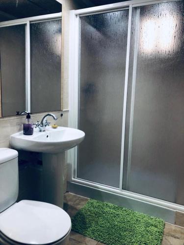 a bathroom with a shower and a toilet and a sink at Piso lujoso in Puerto de Mazarrón