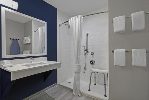 a bathroom with a sink and a shower at Atrea Inn Amarillo in Amarillo