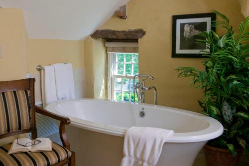 uma banheira na casa de banho com uma planta em Joseph Ambler Inn em North Wales