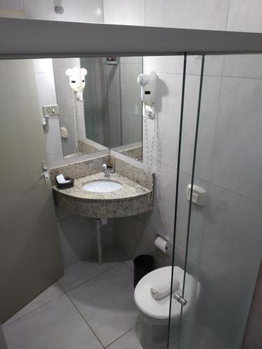 a bathroom with a sink and a toilet at Hotel Iguaçu in Dionísio Cerqueira