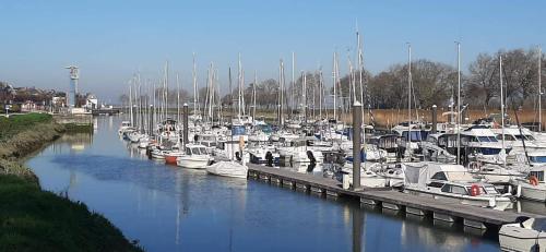 a bunch of boats docked at a marina at Halte Nature en Baie de Somme in Saint-Valery-sur-Somme