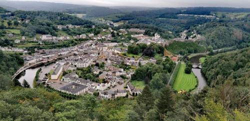 an aerial view of a town with a river at Le Valhento in Bouillon
