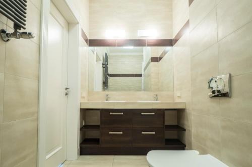uma casa de banho com um lavatório e um WC em AS HOME Apartamenty Rynek 50 R505 em Breslávia